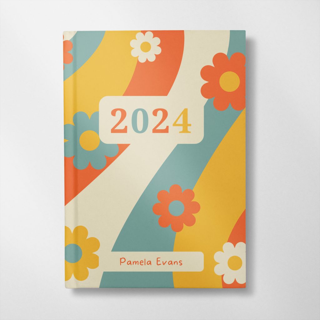 personalised Retro flowers design notebook